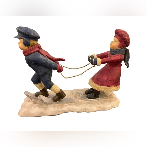 2 Sets Cracker Barrel Figurines Children Playing in Snow 4.25" High Detailed - Picture 3 of 9